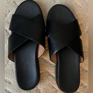 Madewell Black Slide Sandals with Crossover Straps